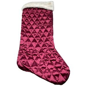 Christmas stocking diamond red white decor 17" READ